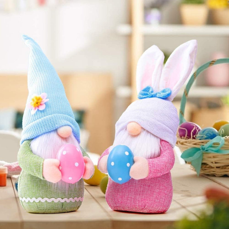 Décorations de gnome de Pâques en peluche, 2 pièces de gnome de lapin sans visage, ornements de Pâques, cadeaux de décoration de printemps pour femmes (A)