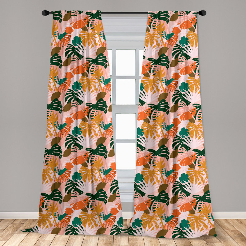 Hawaiian Floral Semi-Sheer Rod Pocket Curtain Panels, 28" x 95"