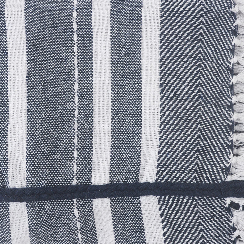 Jeté rayé en coton tissé bleu et blanc