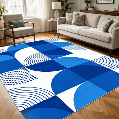 1PC Blue and White Geometric Abstract Dotted Swirl Pattern area rugs for Living Room, Soft and Comfortable, Suitable for all seasons, easy-to-maintain, machine washable Indoor floor mat, Under Table Farmhouse suitable for entryway, bedroom, dining