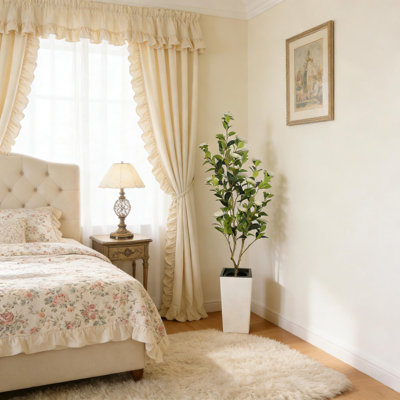 Artificial Tree with White Planter and Flowers for Home Office Decor