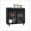 Buffet moderne avec portes en verre trempé figuré, dessus rabattable, tablettes intérieures, console de rangement à cadre en métal pour la salle à manger, la cuisine, le salon et le vestibule