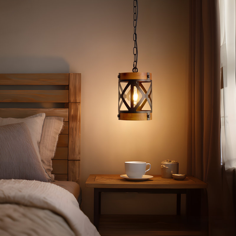 1-Light Farmhouse Solid Wood Single Pendant Light