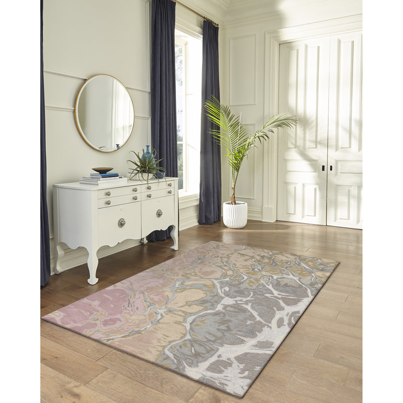 Handmade Tufted Wool Blush Rug, Rectangle 7 pi 6 po x 9 pi 6 po