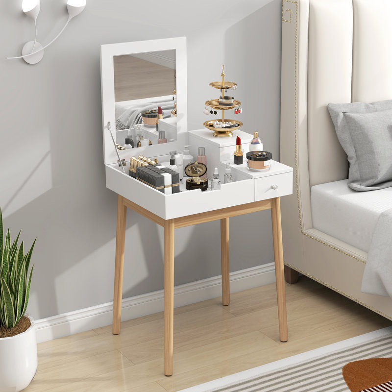 Chanhassen Dressing Table Desk Flip-up Mirror 2 Drawers Bedroom Makeup White