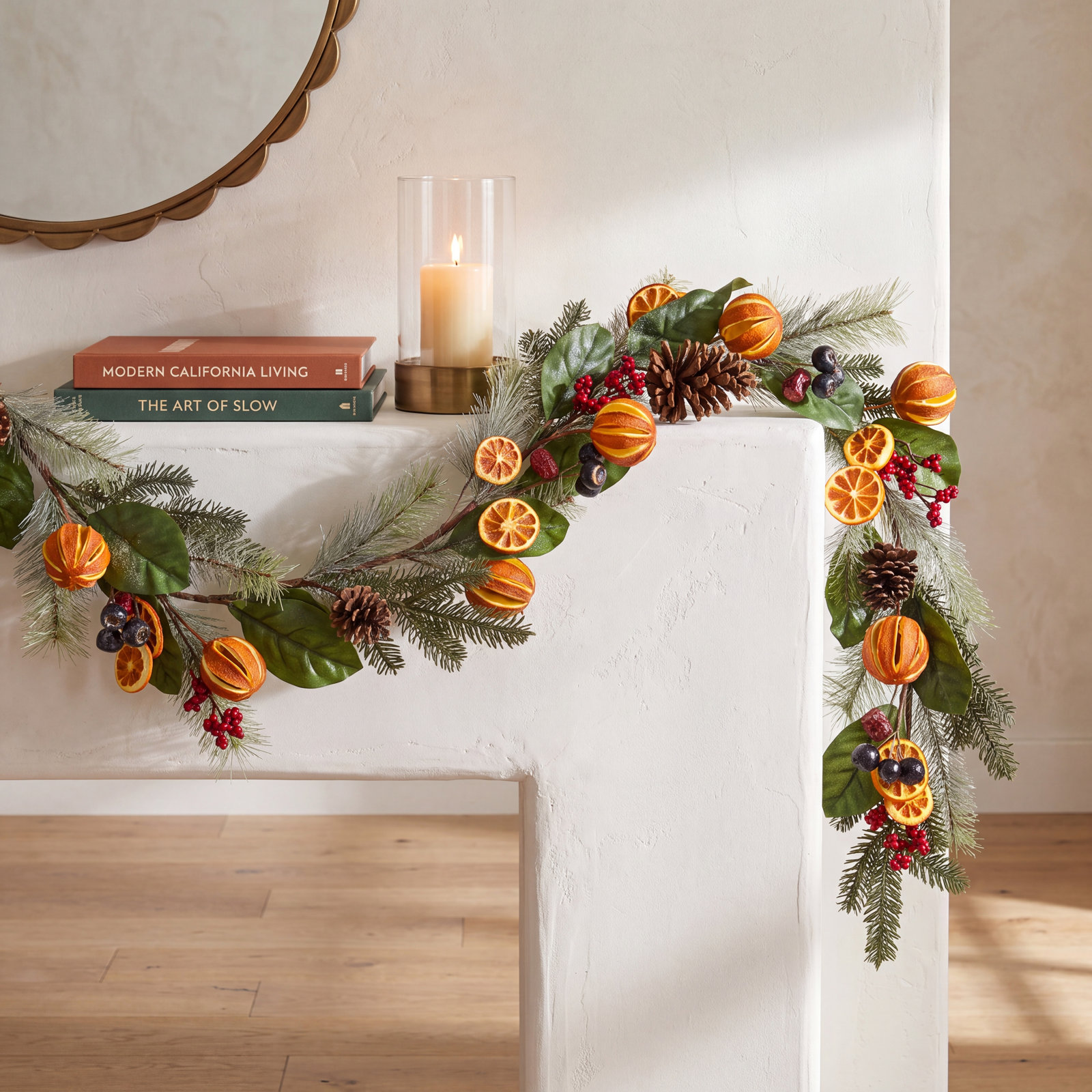 Primrue 6' Green Mixed Pine Foliage Orange/Berry Garland.