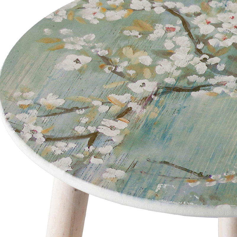 2 pièces de tables d'appoint inspirées de la nature -, blanc et bleu cerisiers peints en fleurs, pour le salon, la chambre à coucher, les plateaux décoratifs de table de vestibule en bleu,
