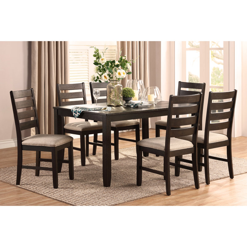 Ensemble de salle à manger 7 pièces 7 pièces avec table à finition brune et 6 chaises d'appoint beige