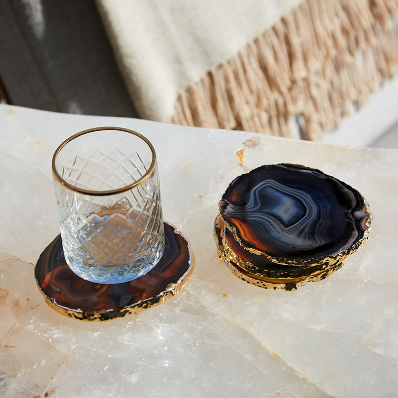 Colorful Agate Stone Drink Coasters with Gold Edging, Set of 4
