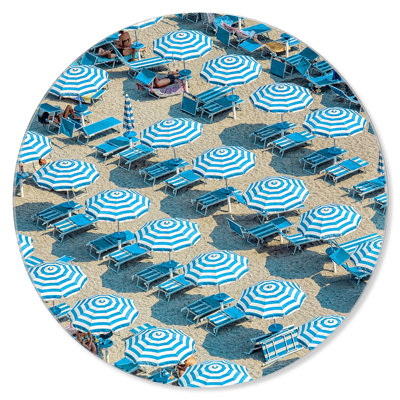 Umbrella Landscape Nautical and Coastal Round Acrylic Art by Oliver Gal