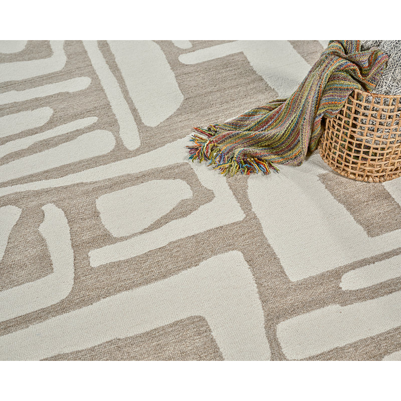 Carmel Hand Tufted Abstract Area Rug in Camel/Ivory, Rectangle 8' x 10'