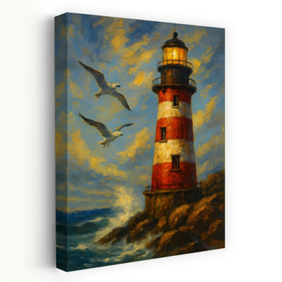 Coastal Lighthouse Sunset 1 Piece Wrapped Canvas Wall Art