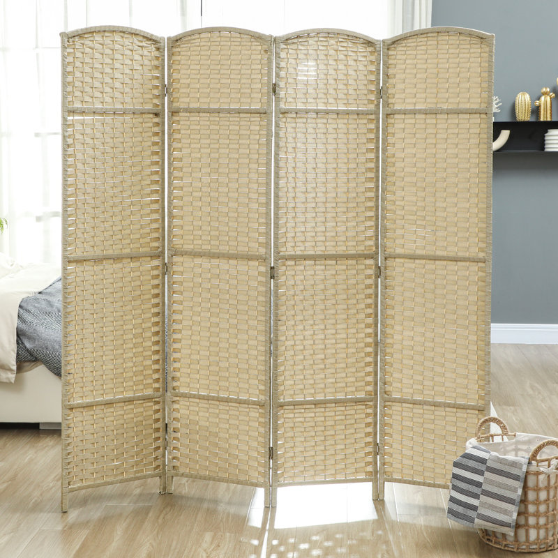 Paravent, écran d'intimité pliable à 4 panneaux, cloison autoportante de 5,6 pi de hauteur pour bureau à domicile, chambre à coucher, beige, bois