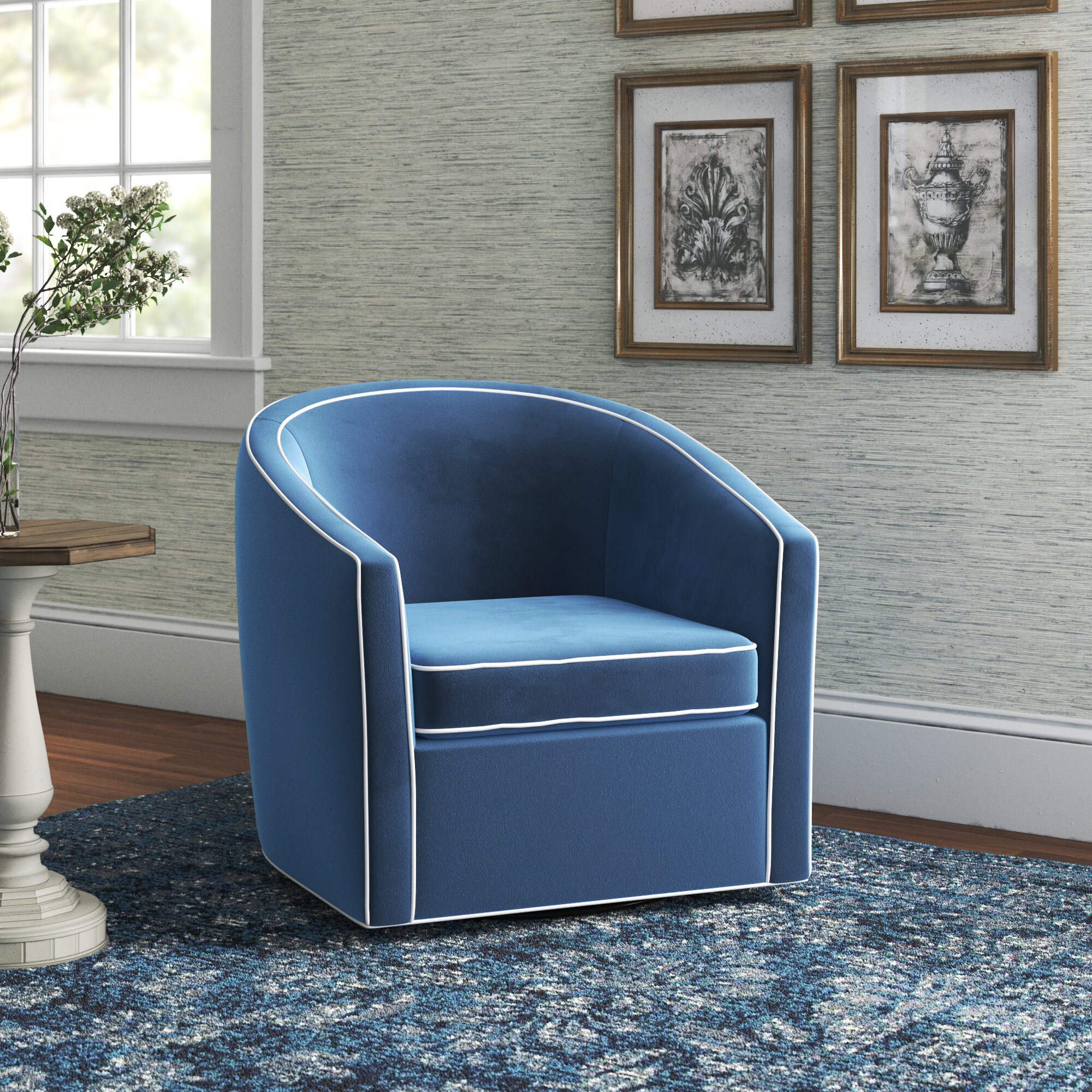 Lengby Velvet Swivel Barrel Chair