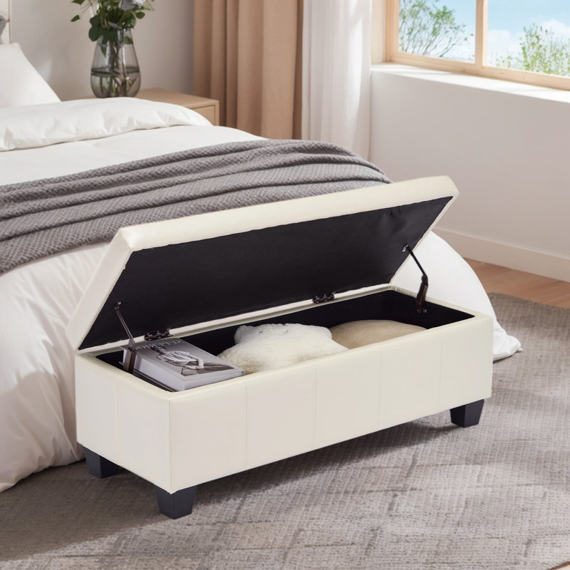 Rectangle Upholstered Storage Bench Ottoman&Stool, Beige