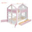 Lit superposé double avec tiroirs et étagères de rangement, lit superposé bicolore en bois avec bande lumineuse DEL, blanc et rose-133992532