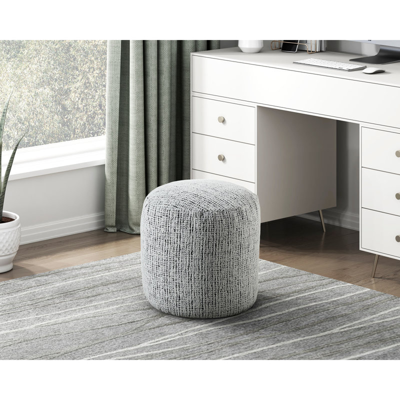 Cylindrical Pouf With Non-Slip Base And Chenille Upholstery Fabric Bottom Zippered Cover