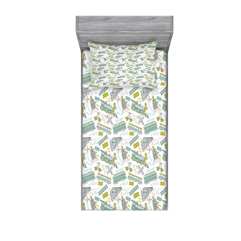 Ensemble de draps Choo Choo Train, Ensemble de draps pour lit simple avec 1 taie d'or