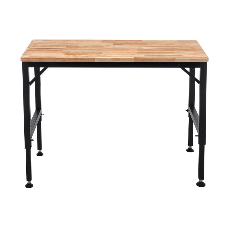 48" Heavy-Duty Adjustable Workbench For Garage, Rubber Wood Shop Table W/Rubber Pads, Hardwood Workstation Weight Capacity Over 2000 Lbs