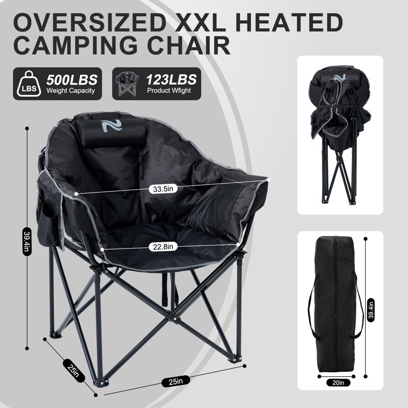 Oversized Heated Camping Chair for Camping, Patio, Tailgating, Black, Black