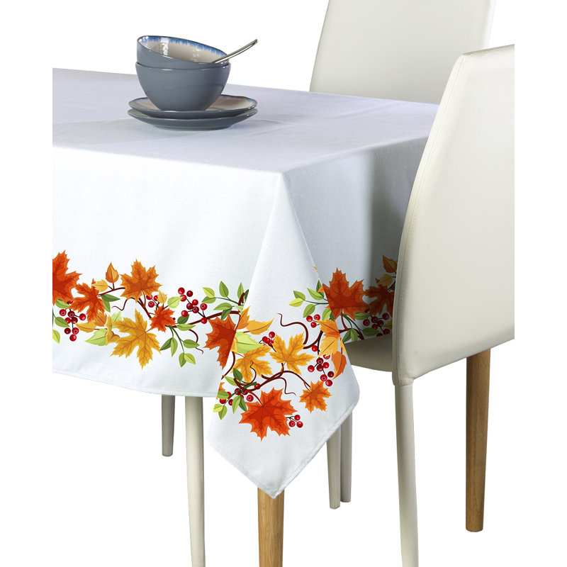 Stenkil Floral Square Thanksgiving Tablecloth, 60" L x 60" W, Thanksgiving Autumn Leaves Border