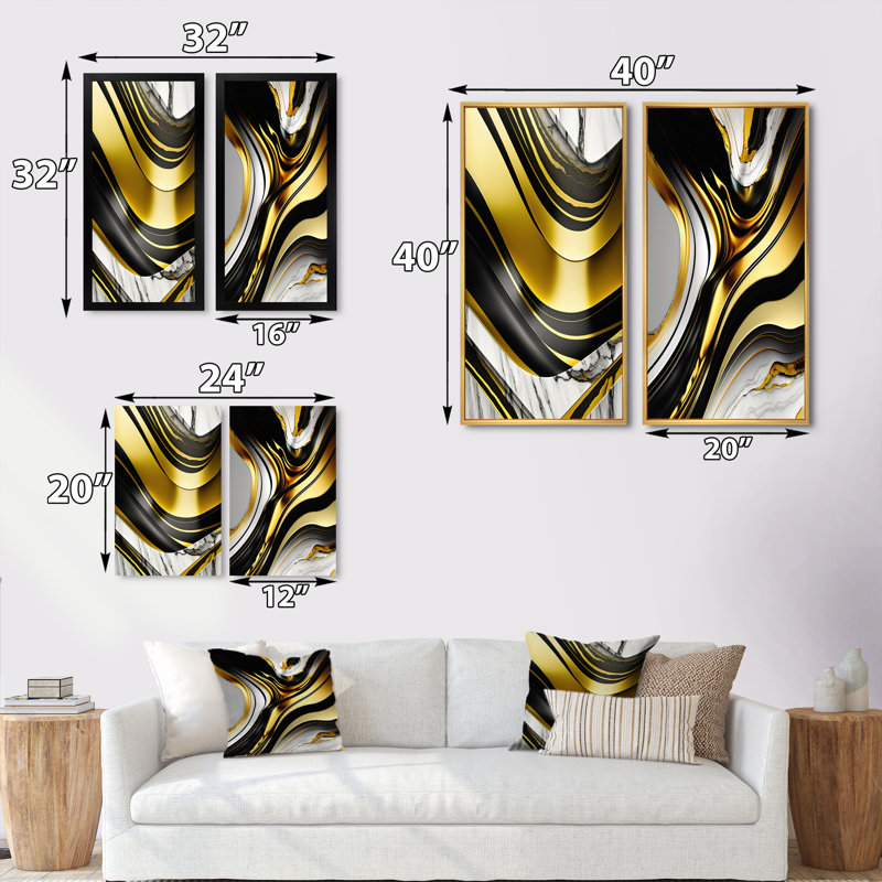 «Abstract Geode Marble Waves Gold», 2 pièces sur toile, H 40 po x l 40 po, Toile tendue