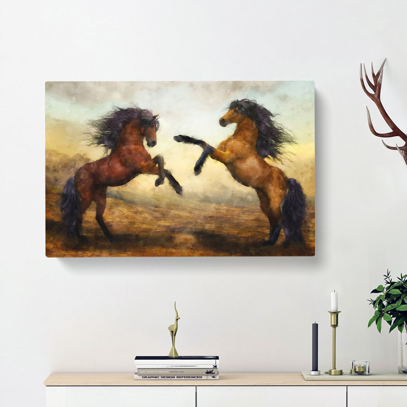 Two Wild Stallion Horses - Wrapped Canvas Painting, 60cm H x 91cm W x 3cm D