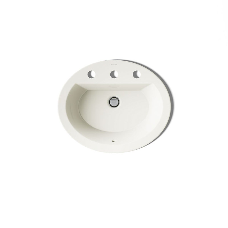 Bryant Ceramic Oval Drop-In Bathroom Sink with Overflow, Biscuit, 8" Centers