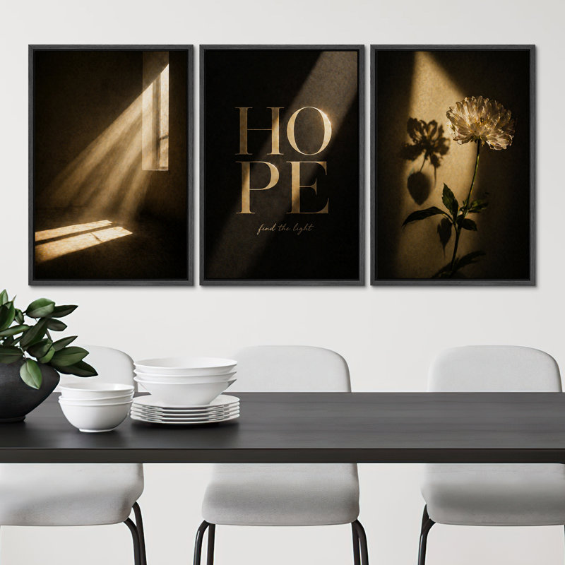 «Serene Sunlight and Shadow», art mural encadré sur toile, 3 pièces, Black, 24" H x 16" W