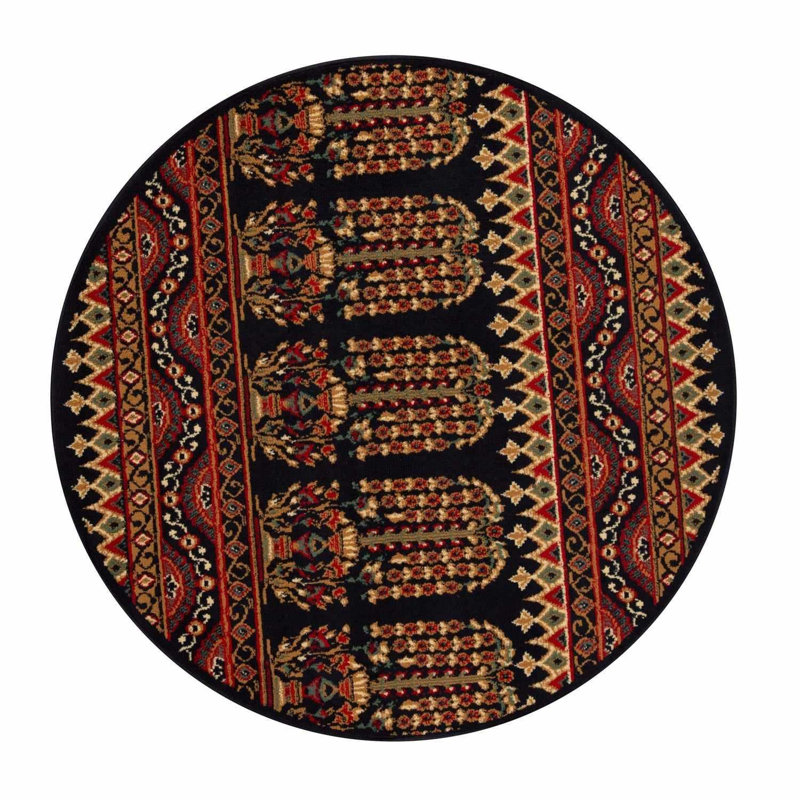 Meenakshi Adena Bohemian Floral Geometric Tribal Power-Loomed Area Rug, Round 5'