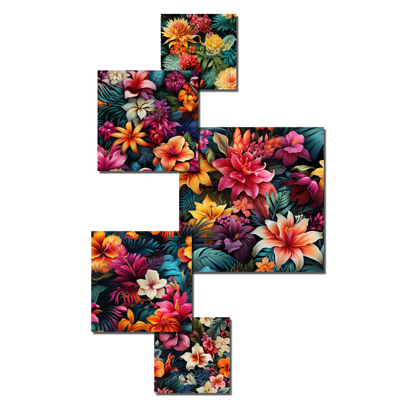 Jungle Splendor, motif tropical - ensemble d'art mural floral de 5