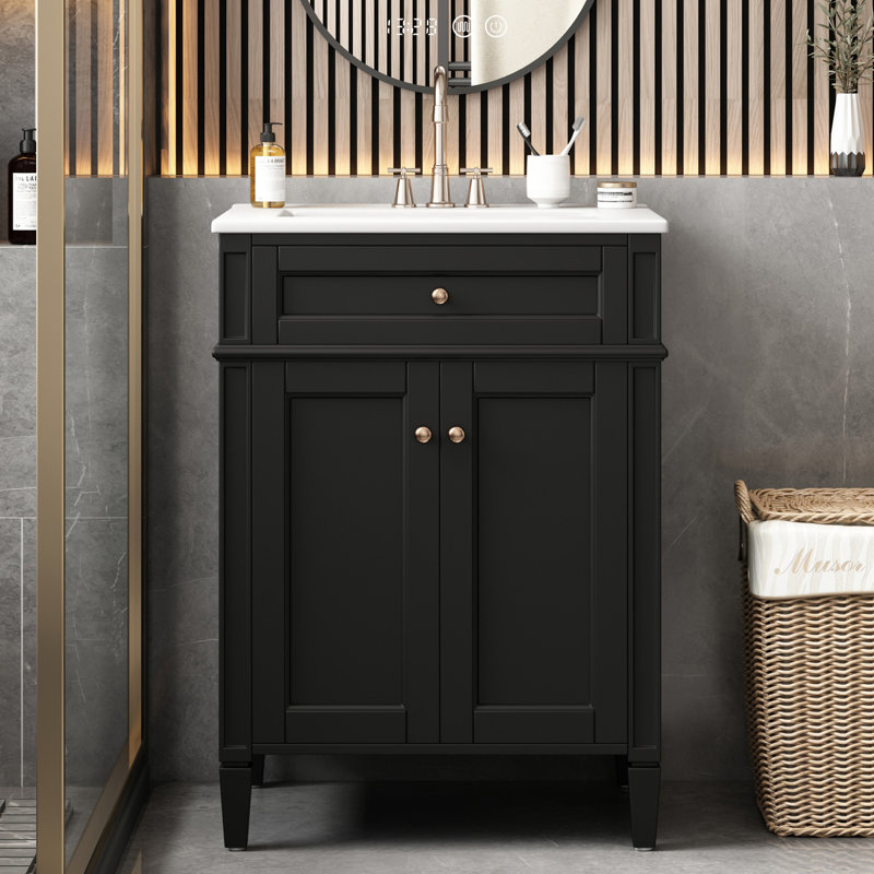 Meuble-lavabo 24 po avec comptoir en céramique, Noir