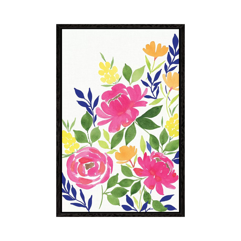 Pink Floral Bouquet by Stephanie Ryan - Painting on Canvas, Black Floater Framed, 101.6cm H x 66.04cm W x 3.81cm D
