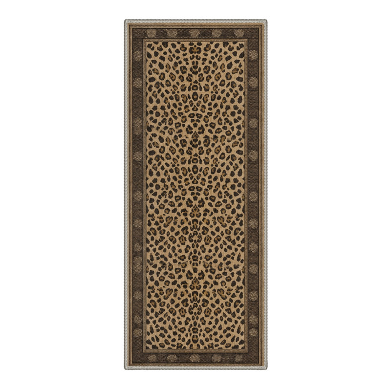 Tapis de couloir brun / noir à imprimé animal lavable à la machine avec envers antidérapant, Tapis de couloir de 2 pi x 7 pi