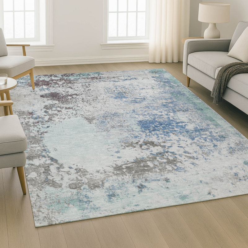 Premium Machine Washable Mayfield AMF2070 Abstract Rug, 8' x 10', Turquoise