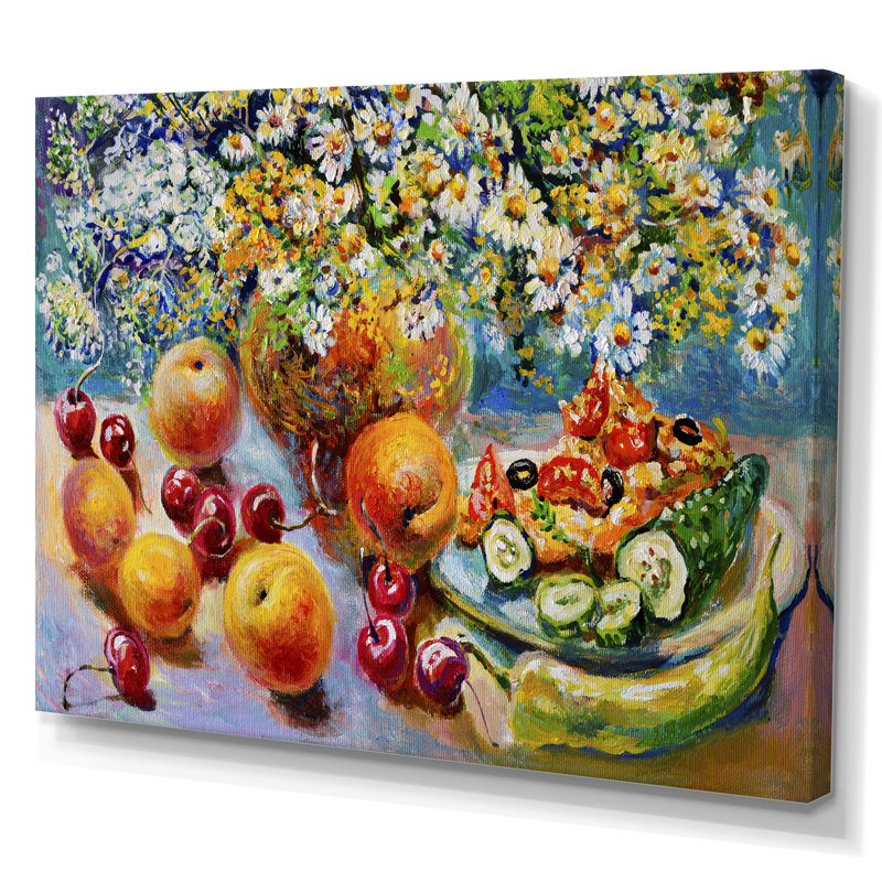 Peinture de fruits et de fleurs, nature morte, H 8 po x l 12 po x P 1 po, Toile tendue