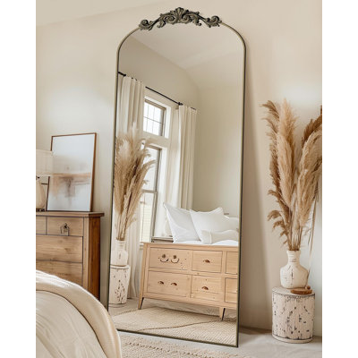 Miroir arqué pleine longueur, miroir pleine grandeur de 81 po x 41 po autoportant avec cadre en métal sculpté, grands miroirs de plancher pour HomeDecor, miroirs debout pour chambre à coucher et vestiaire, bronze