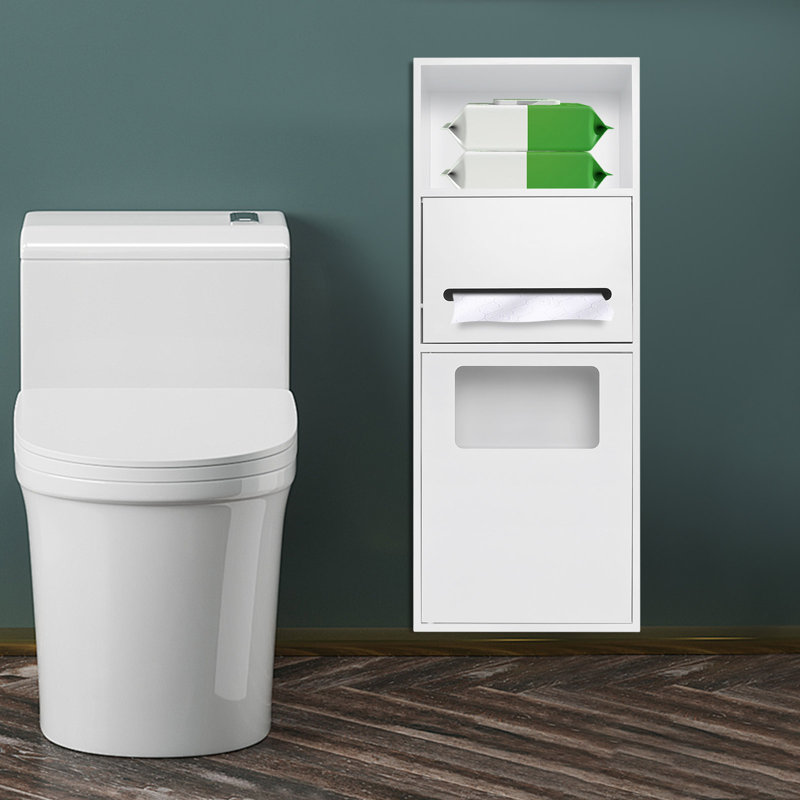 Shower Bathroom Trash Can, In-Wall Trash Bin Cabinet, Toilet Storage Cabinet, White