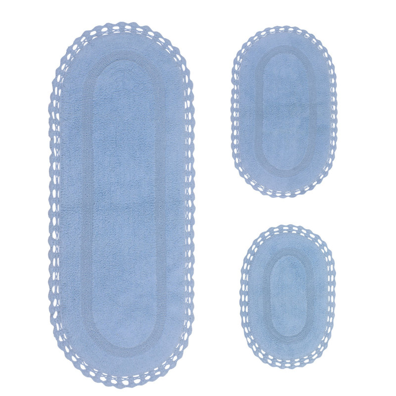 Tapis de bain réversible 100% coton lavable à la machine Hampton (ensemble de 3), bleu