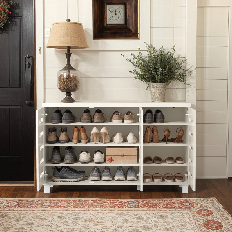 Millan 16 Pair Shoe Storage Cabinet, Ivory