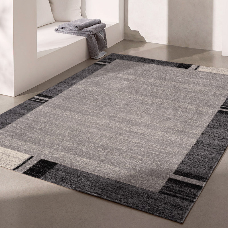 Rug Branch Wasl 5' x 7' (5'3" x 7'5") Grey/Black Geometric Indoor Area Rug, Contemporary, Medium Pile, Stain-Resistant Carpet - Living Room, Bedroom, Dining Room, and Kitchen
