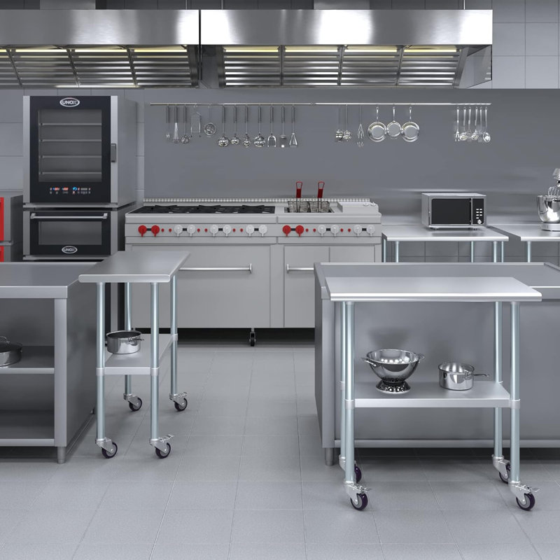 Table en acier inoxydable avec roulettes, H 38 po x L 36 po x l 18 po