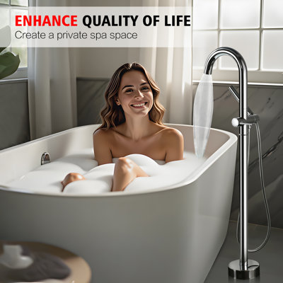 Sumerain Freestanding Bathtub Faucet, High Flow Single Handle Bathroom Floor Mount Tub Faucet With Handheld Shower