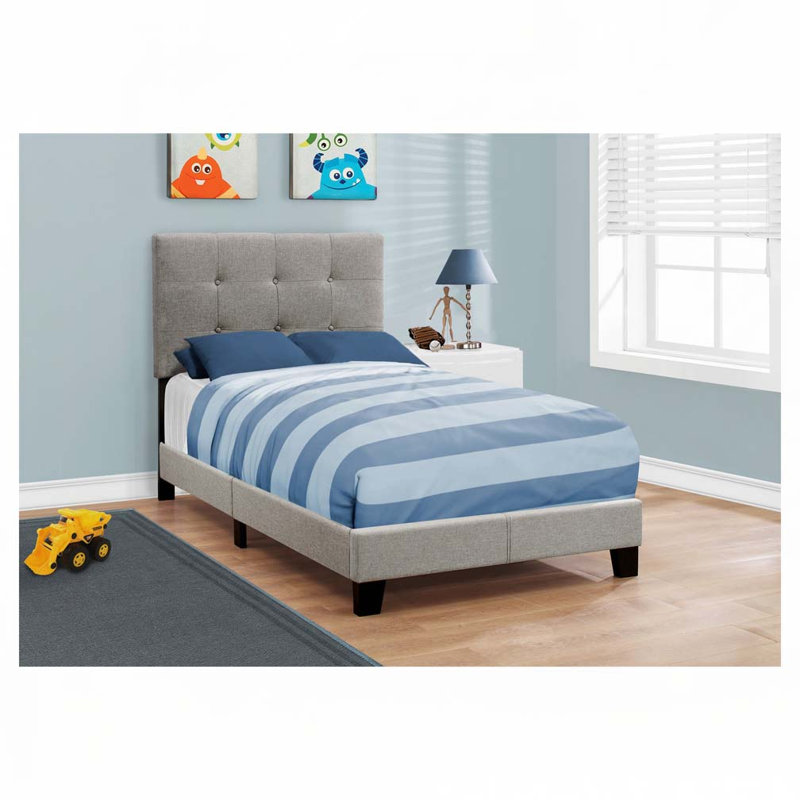 Lit plateforme en tissu d'ameublement, gris, Simple