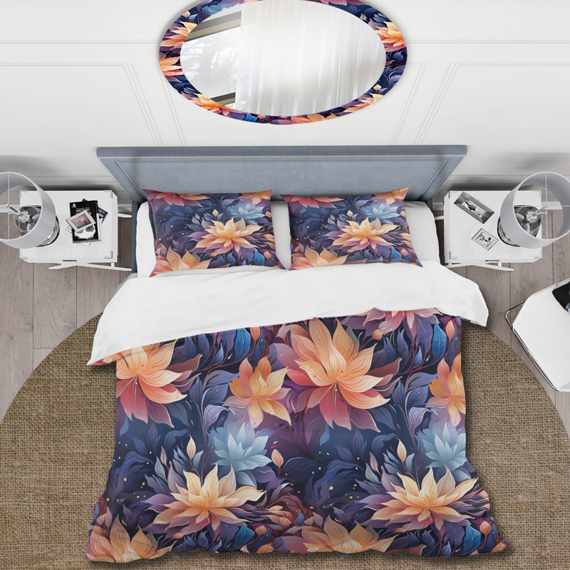 Ensemble de housse de couette Peach And Blue Mystic Aura, Housse de couette simple + 1 taie décorative stan