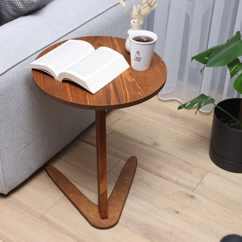 Table de bout en bois massif en forme de Z - table d'appoint en pin de style Mid-Century moderne 16 po avec finition chêne