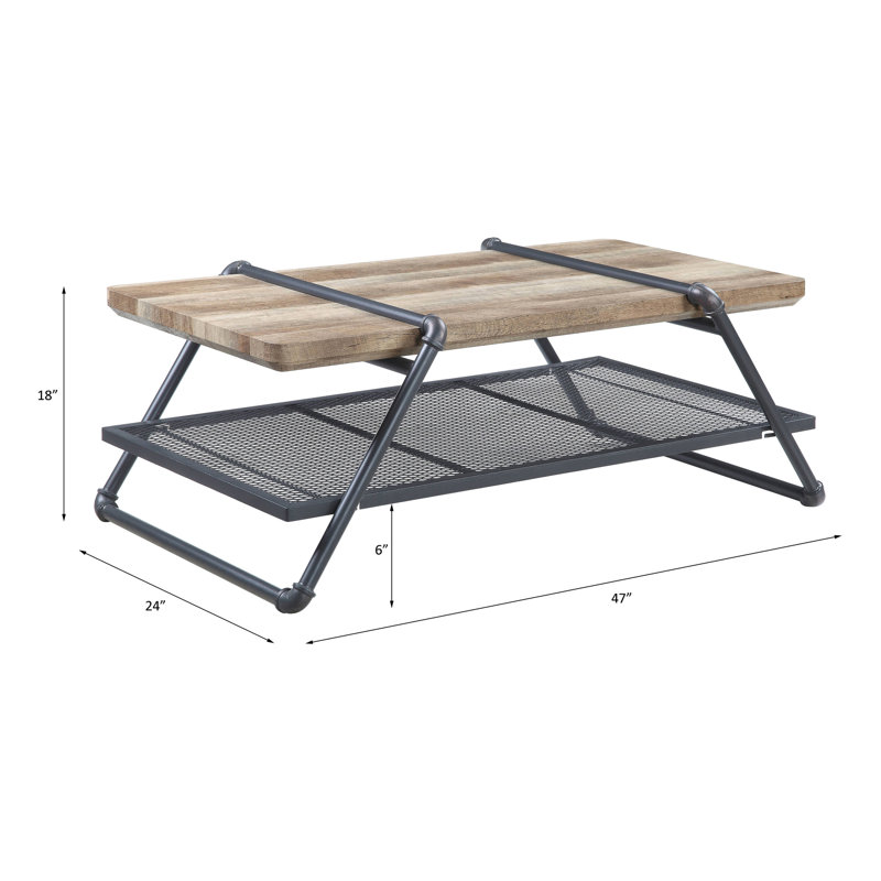 Table basse industrielle en chêne et gris sable - Structure en métal, bois composite pour espace de vie moderne et surface décorative