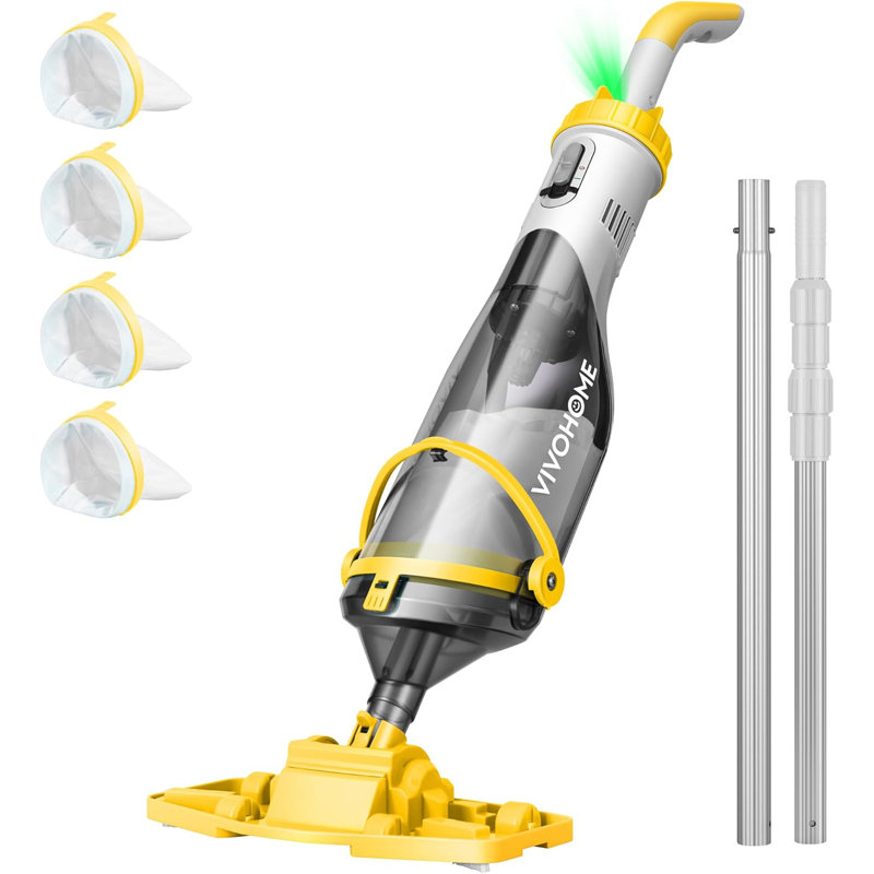 Cordless Handheld Pool Vacuum Cleaner with Telescopic & Extension Poles 9.12ft, 18.5 GPM Suction, Yellow