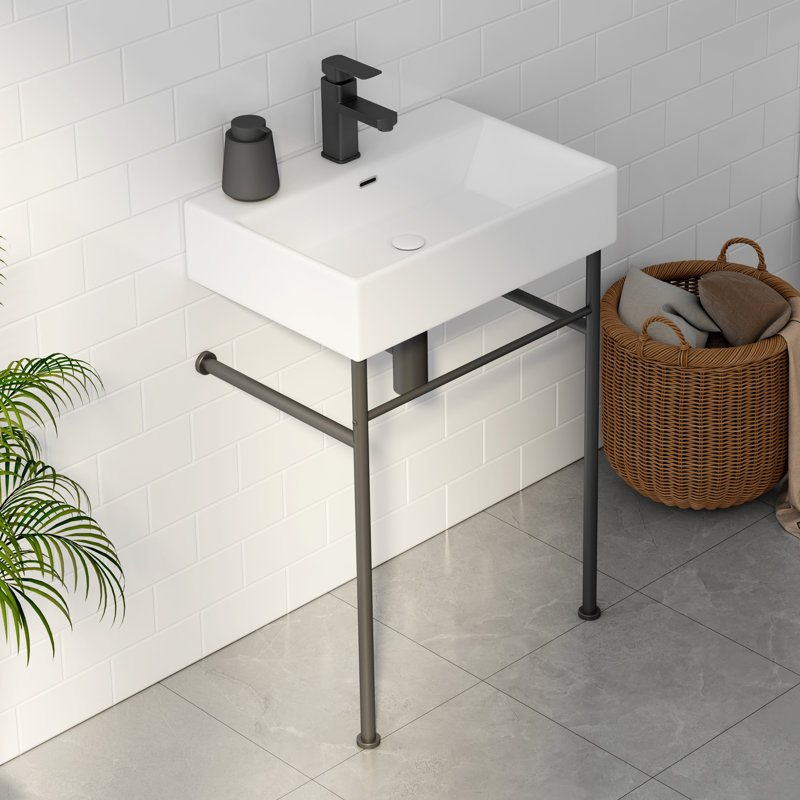Turner 24" W x 16" D x 35" H Vitreous China Rectangular Console Bathroom Sink with Overflow, White/Matte Black