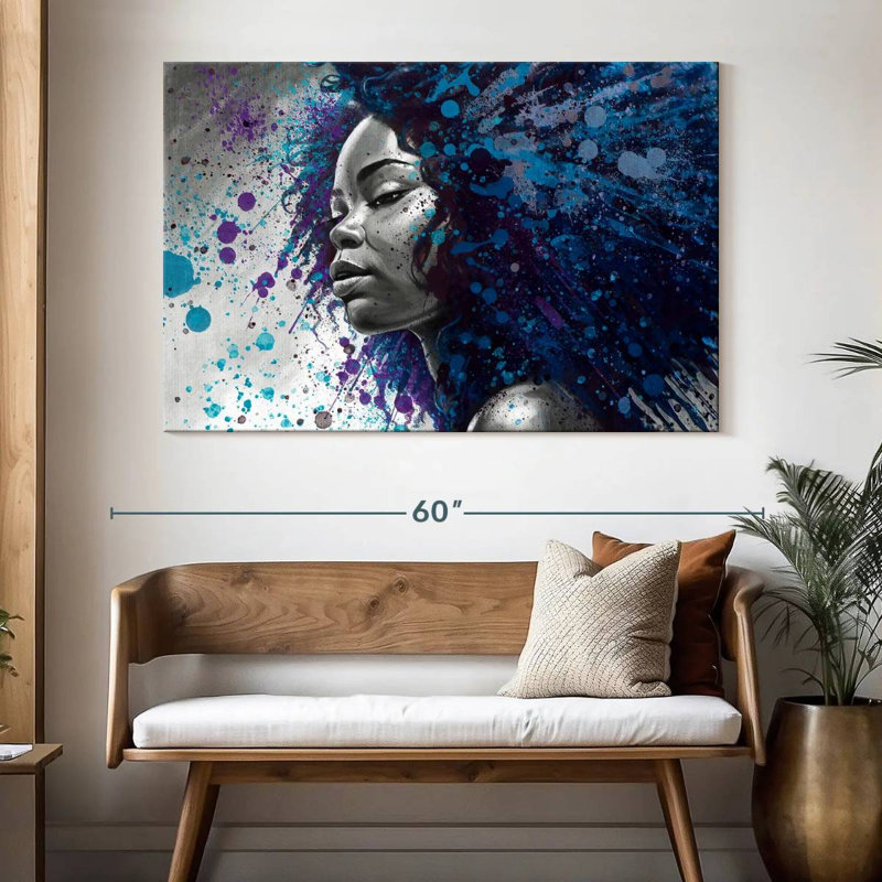 Splashy bleu Afro, H 34 po x l 51 po